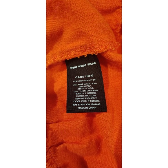Who What Wear Orange Off Shoulder Puff‎ Sleeve Sundress Linen Blend Elastic Tie - Picture 4 of 12